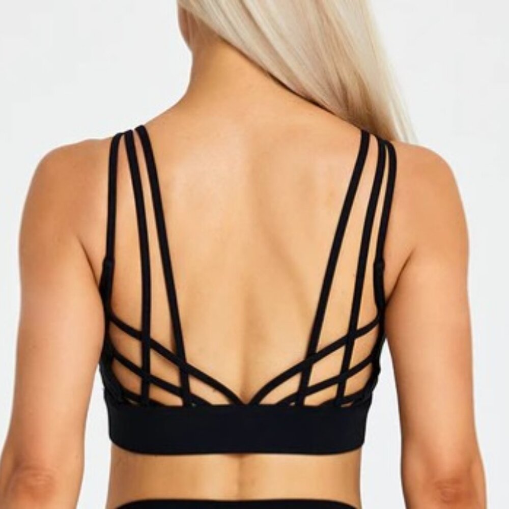 Multi Strap Sports Bra criss-cross back design fit couture collection Size Large